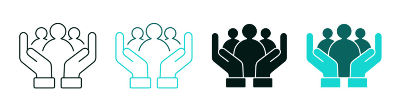 Customer care icon set. Business or Marketing concept. Line, solid color or black logo for web or UI. Editable vector stroke illustration. Hand and customers Symbol for apps or digital platforms.