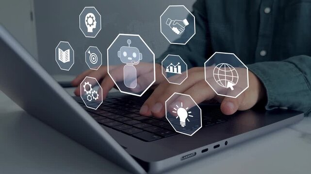 Virtual assistant, artificial intelligence bot software automation technology.Customer person using chat service to get support. Ai assistant chatbot.Online support Chatbot conversation.	