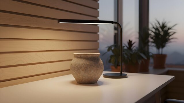 Realistic 3D Modern Home Office Scene with Warm Lighting