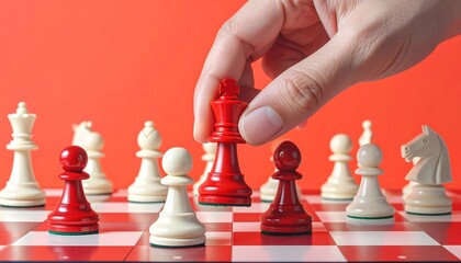 Strategic Chess Move - Hand Placing Red Queen on Board.