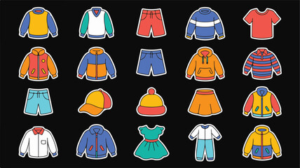 Assortment of Colorful Children's Clothing Items on Black apparel kids