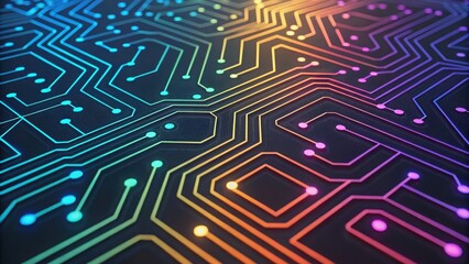 Digital Neon Circuit Pattern Background with Colorful Glow Effect