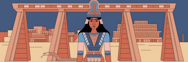 Sumerian goddess Inanna Ishtar divine queen of heaven fertility love standing before grand Anunnaki temple Mesopotamian architecture detailed ancient structure spiritual art 2D cartoon illustration