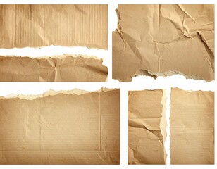 set of vintage torn or ripped kraft paper isolated on transparent png background