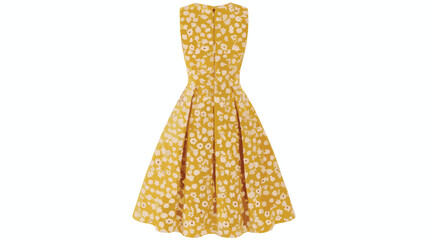 Back View of a Yellow Sleeveless Dress with a Small White Floral Pattern vector illustration