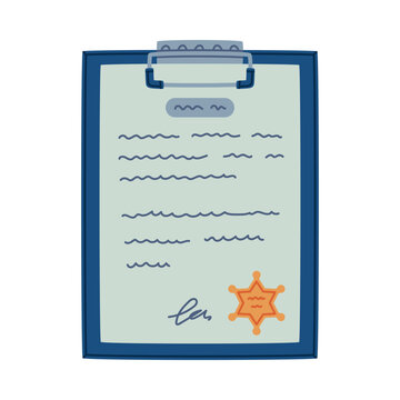 Clipboard with Document as Police Equipment and Professional Policeman Object Vector Illustration