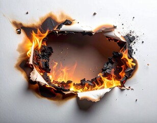 burn white paper sheet burnt edges.burnt effect with flame and ash.