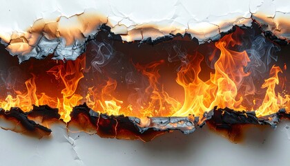 burn white paper sheet burnt edges.burnt effect with flame and ash.