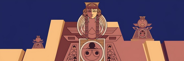 Sumerian goddess Inanna Ishtar divine queen of heaven fertility love standing before grand Anunnaki temple Mesopotamian architecture detailed ancient structure spiritual art 2D cartoon illustration