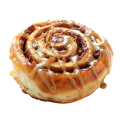 Delicious cinnamon roll with icing served fresh and warm at a bakery in the morning on transparent background