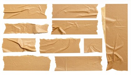 set of brown adhesive torn tape isolated transparent png background,Paper