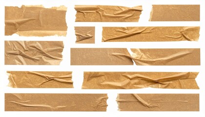 set of brown adhesive torn tape isolated transparent png background,Paper