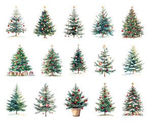 PNG Charming watercolor Christmas trees, element set on transparent background