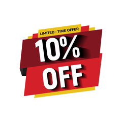10 Percent Off Sale Banner Design with Bold Red and Yellow Typography for Limited Time Offer and Marketing Promotion