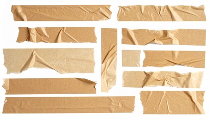 set of brown adhesive torn tape isolated transparent png background,Paper