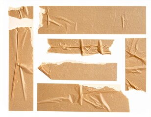 set of brown adhesive torn tape isolated transparent png background,Paper
