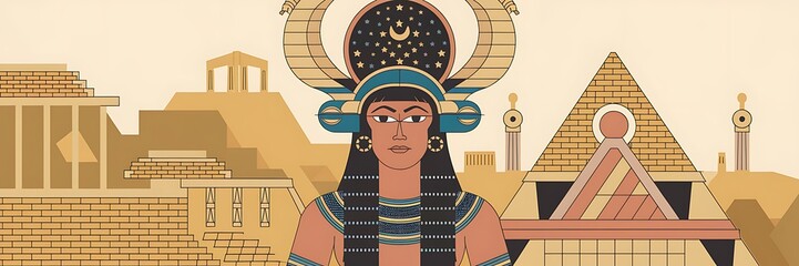 Sumerian goddess Inanna Ishtar divine queen of heaven fertility love standing before grand Anunnaki temple Mesopotamian architecture detailed ancient structure spiritual art 2D cartoon illustration