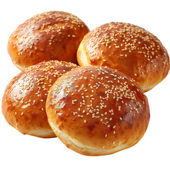 Freshly baked sesame seed rolls with golden brown crust on a white background on transparent background