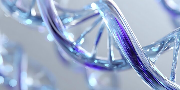 Glowing blue and purple DNA helix structure in close-up view, representing genetic research, biotechnology, and medical science advancement. - Powered by Adobe