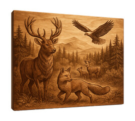 Hand-etched wooden panel showcasing wildlife, perfect for a nature lover's reading space.
