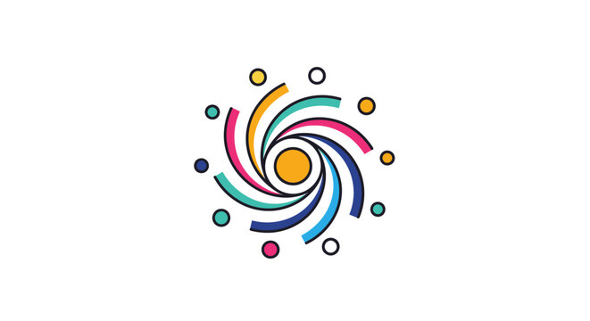 Colorful Abstract Swirl with People Icons Representing Unity and Connection.