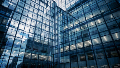 Modern Glass Building Facade with Dynamic Reflection and Light Refraction