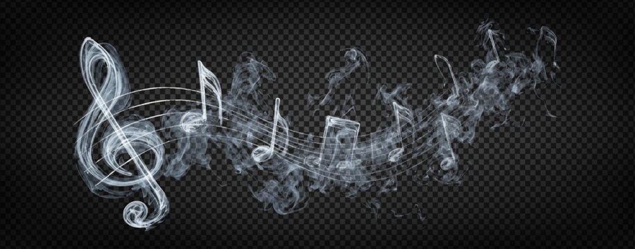 Vector smoke music notes isolated on the transparent background.