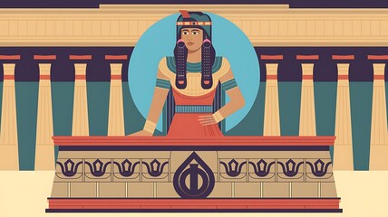 Sumerian goddess Inanna Ishtar divine queen of heaven fertility love standing before grand Anunnaki temple Mesopotamian architecture detailed ancient structure spiritual art 2D cartoon illustration