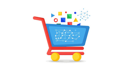 Shopping cart filled with data and technology concept.