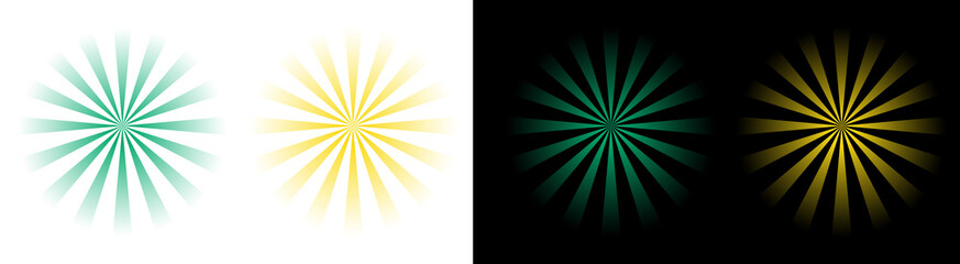 PNG image of Green and yellow sunburst set. Retro radial beams background. Starburst comic style effect. Isolated transparent PNG element.
