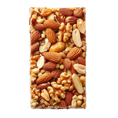 Nut bar filled with various nuts and seeds offers a healthy snack option for any time of day on transparent background