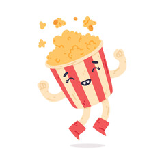 Funny Popcorn Character with Smiling Face Jumping Vector Illustration