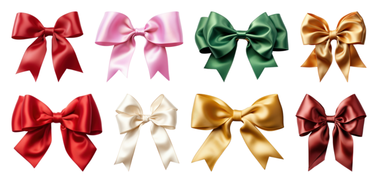 PNG Colorful satin bows collection, element set on transparent background