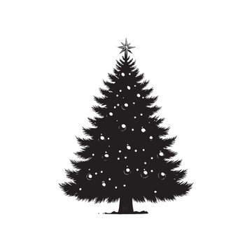 Black Colour christmas tree Vector Illustration, Solid White Background (3).eps