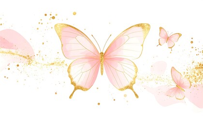 Elegant Pink and Gold Butterfly Illustration for Delicate Designs.