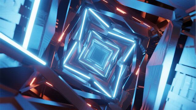 Abstract neon geometric tunnel
