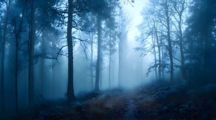Naklejka premium Misty forest with blue atmosphere