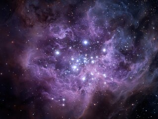 Obraz premium Cosmic Cloud Stars Nebulae Purple Hue Dark Background Deep Space Interstellar Gas Dust Formation Starfield Distant Galaxy Cluster Astronomical Phenomenon Universe Exploration Science Imagery