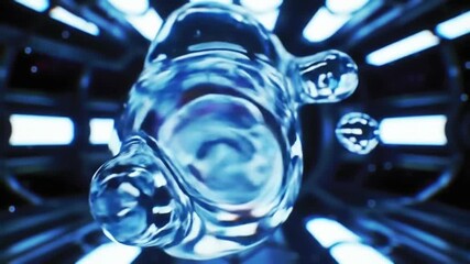 Abstract liquid blobs in futuristic tunnel, science and technology concept