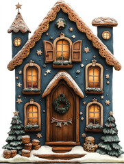 Fototapeta premium illustration of a gingerbread house with christmas decoration