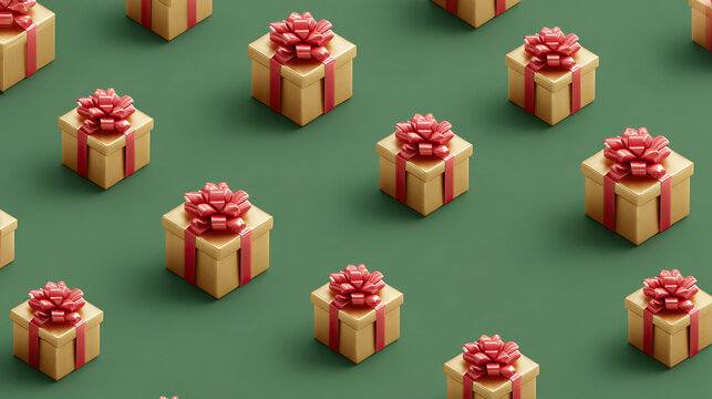 A golden gift explosion with red bows and matching ribbon. A celebratory pattern, ideal for festive seasons and joyous occasions.