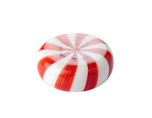 Obraz premium Round Red and White Swirl Peppermint Candy on Black Background Soft Studio Lighting