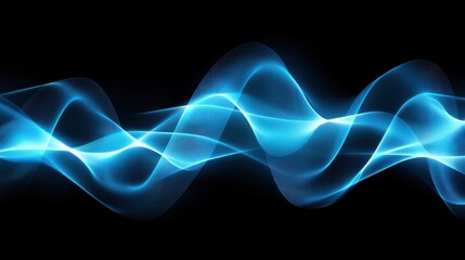 Abstract blue light wave with smooth curves on a dark background, representing energy, motion, and technological concepts in modern design and art