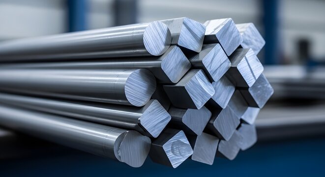 Shiny Metal Rods Stacked Together in a Close-Up Industrial Metal Material Production Shot
