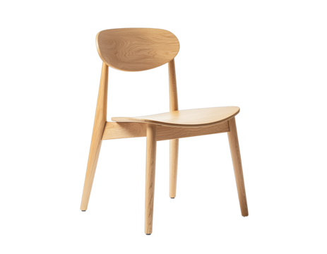 Minimalist Light Wood Chair with Curved Seat and Backrest Illuminated by Soft Studio Lighting Isolated on Black Background