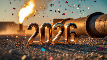 Vibrant new year 2026 celebration on the oil production site. 