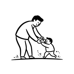Father and Child Bonding Through First Steps Illustration.