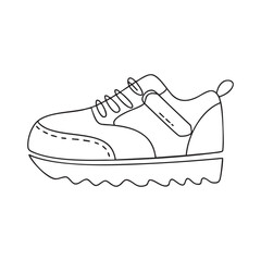 Outline drawing of a casual sneaker with laces and a thick sole shoe footwear