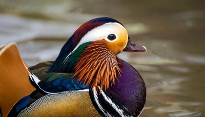 Vibrant Mandarin Duck Portrait - A Study in Avian Beauty.