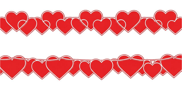 Decorative string of vibrant red hearts creating a festive border design, perfect for romantic celebrations and joyful occasions